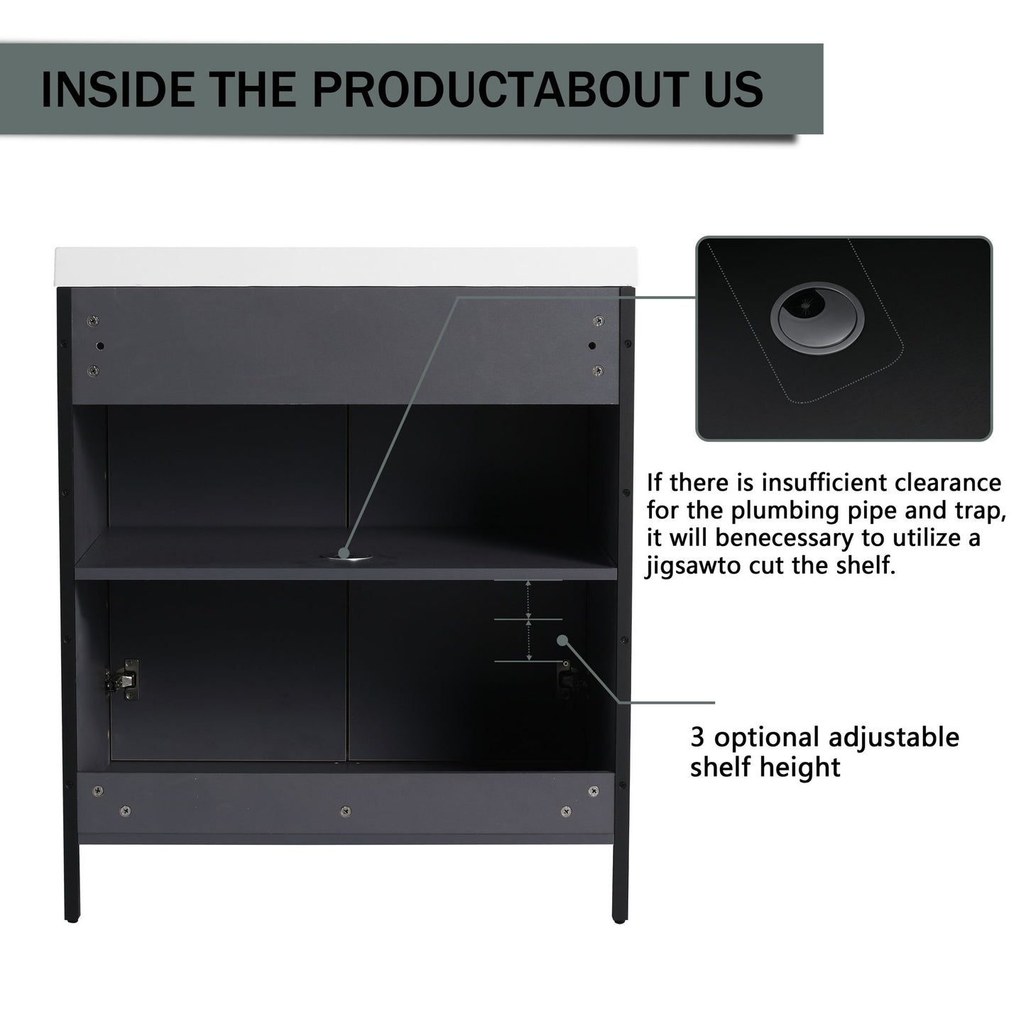 Modern Freestanding Bathroom Vanity With Resin Sink & Soft Close Cabinet Doors