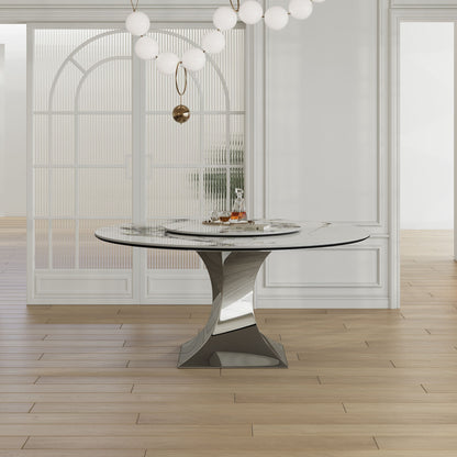 Round Dining Table With 6 Chairs Set - Silver