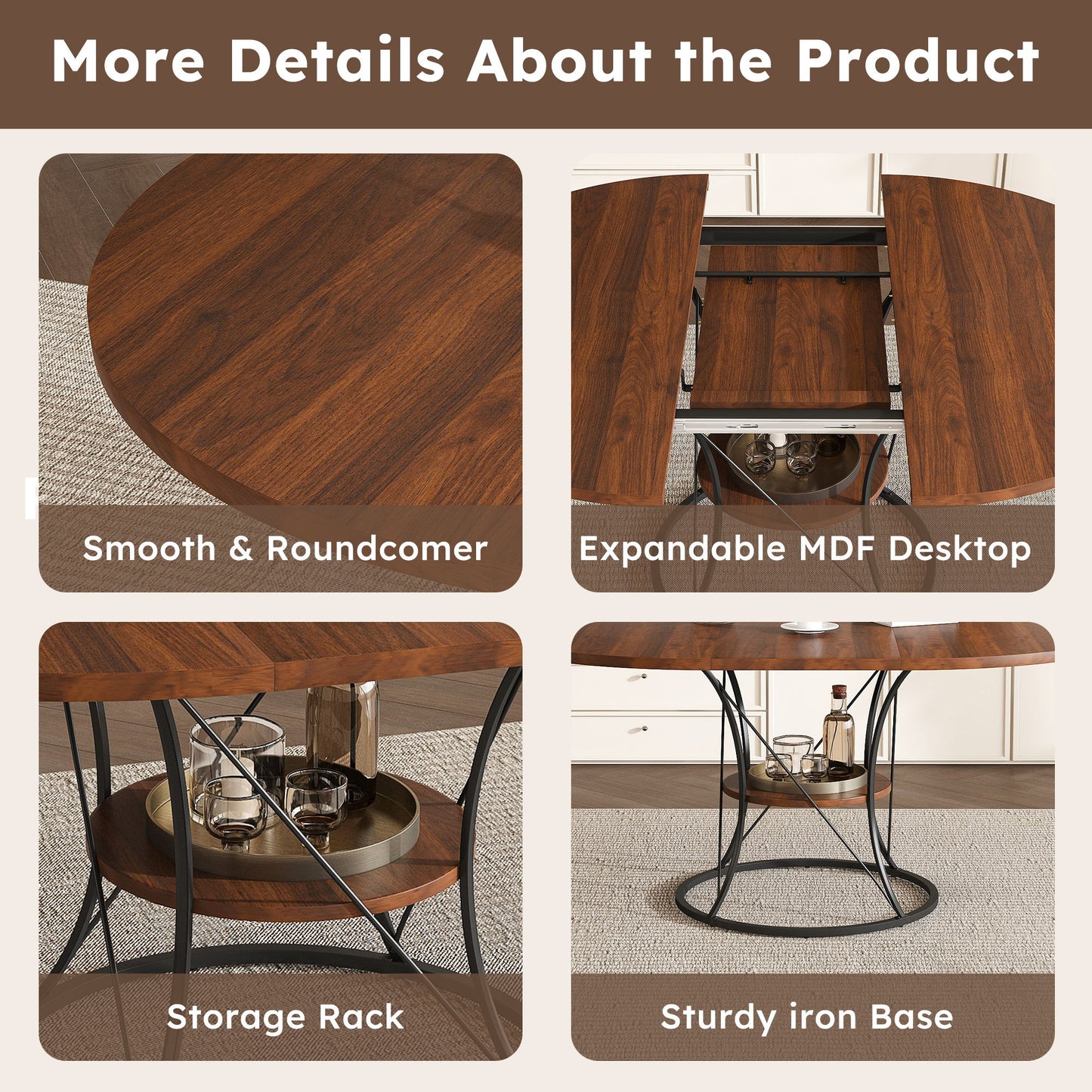 Round Extendable Dining Table Set With Chairs