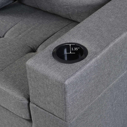 Modern Sectional Sofa Set With L Shape Chaise Lounge, Cup Holder, 4 Seat - Gray