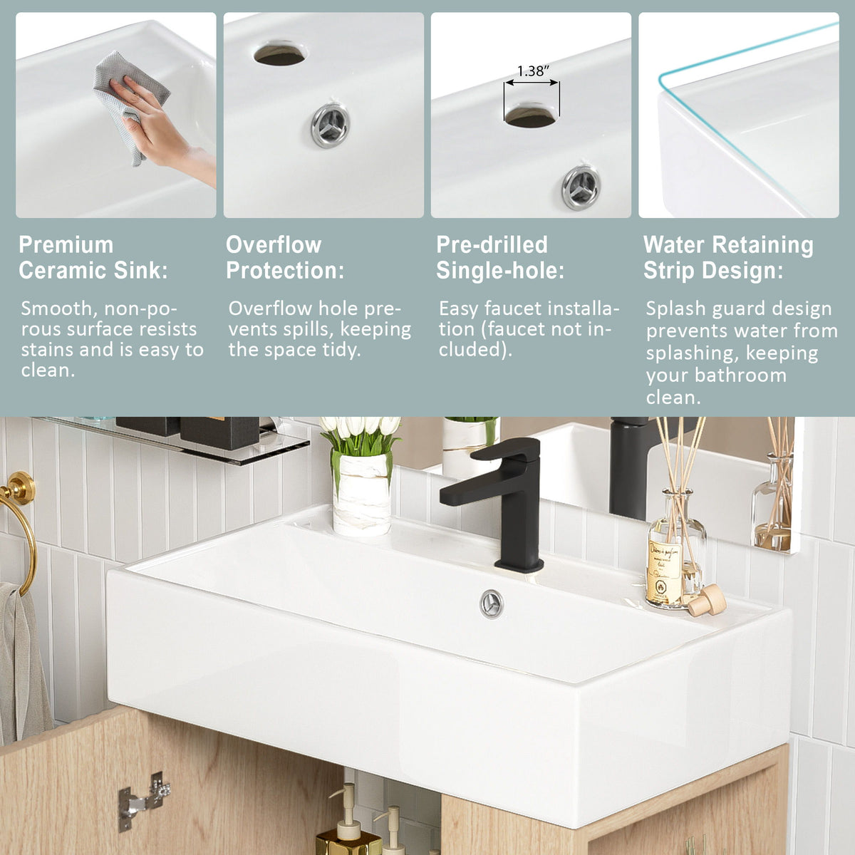 Bathroom Vanity, Combo Cabinet, Bathroom Storage Cabinet, Single Ceramic Sink