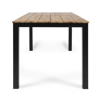 3 Piece Outdoor Dining Set, Rectangular Patio Table & 2 Benches - Black / Teak
