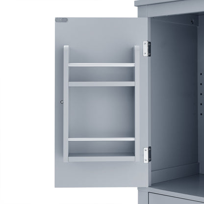 Elegant Bathroom Floor Storage Cabinet With 4 Doors, Adjustable Shelves