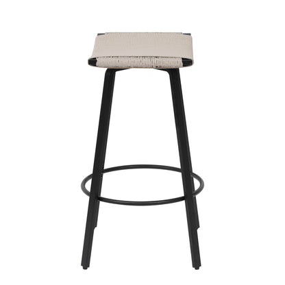 Counter Height Bar Stools Backless Handwoven Kitchen Dining Chairs With Round Footrest (Set of 2) Weaving Pub Stoo - Creamy White