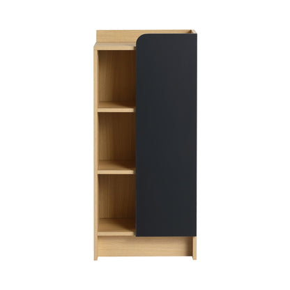 Freestanding Bathroom Side Cabinet, Narrow Storage Cabinet With Single Door & 3 Tier Open Shelves - Black / Light Oak / White