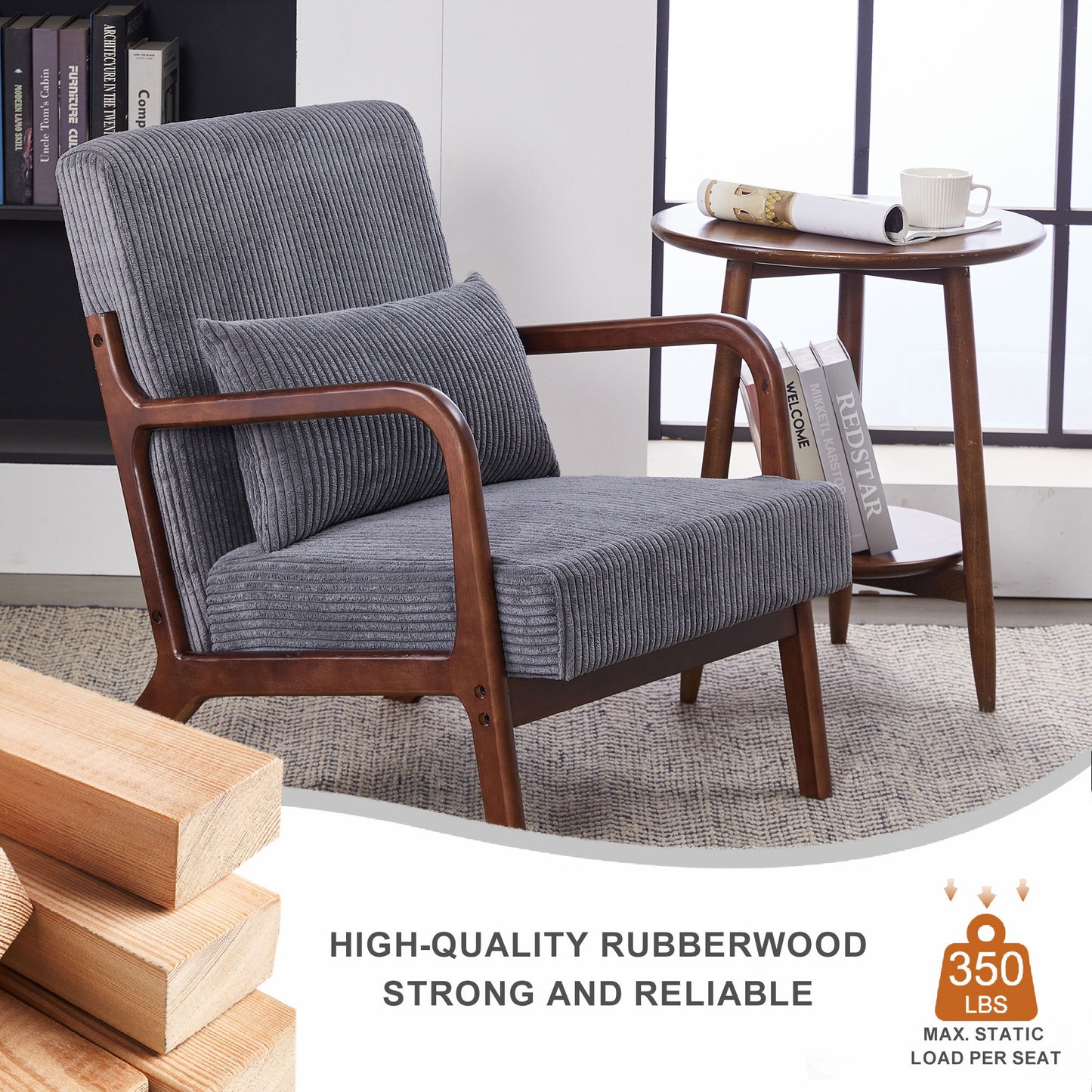 Accent Chair With Pillow And Wood Frame