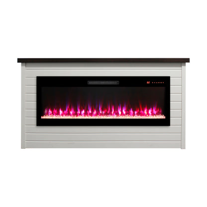 65" Electric Fireplace With Wall Mantel, 50" Fireplace Insert Heater, Remote Control, Timer For Living Room - Antique White
