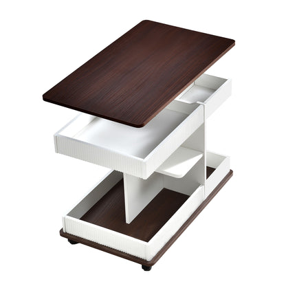 Adjustable End Table With Wheels, 360°Rotating Top And Storage Space