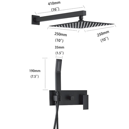 Brass Shower System With 10" Rainfall Shower Head And Handheld Sprayer - Matte Black