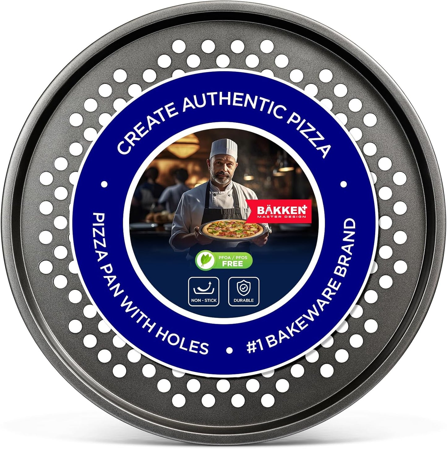 Non-Stick Pizza Pan with Holes - 13-Inch Perforated Pizza Crisper Carbon Steel Pizza Pan - 1 Round Pizza Trays PFOA PFOS and PTFE Free,Pack of 1