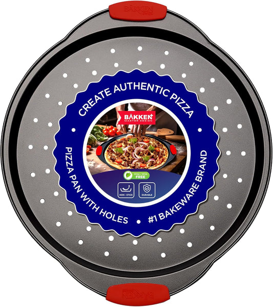 Pizza Tray Carbon Steel Pizza Pan with Holes and Non-Stick Coating – PFOA PFOS and PTFE Free by Bakken