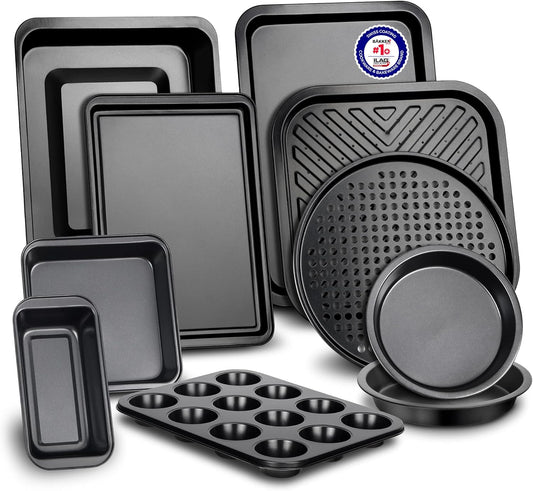 Baking Set – 10 Piece – Deluxe Non Stick Black Coating Inside and Outside – Carbon Steel Bakeware Set – PFOA PFOS and PTFE Free by Bakken