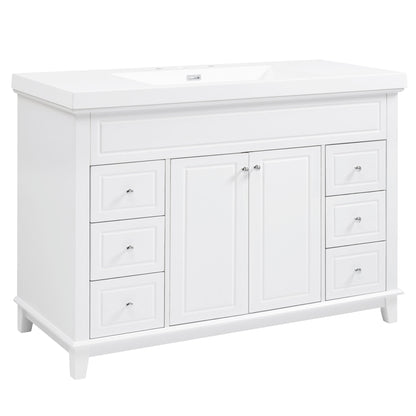 Bathroom Vanity & Sink, 6 Soft Close Drawers & Double Doors - White