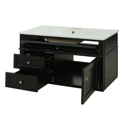 Modern Wall Mounted Floating Cabinet With Double Drawer And Sink