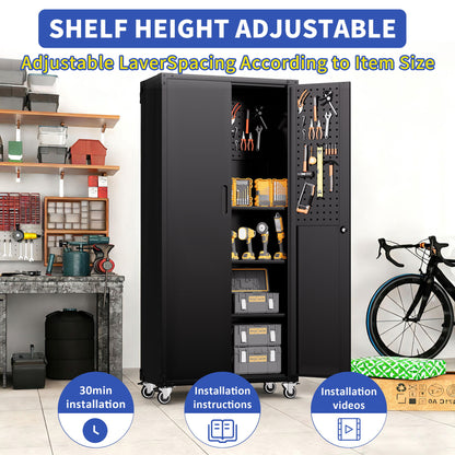Garage Storage Cabinet With Wheels Heavy-Duty Tool Storage - Black