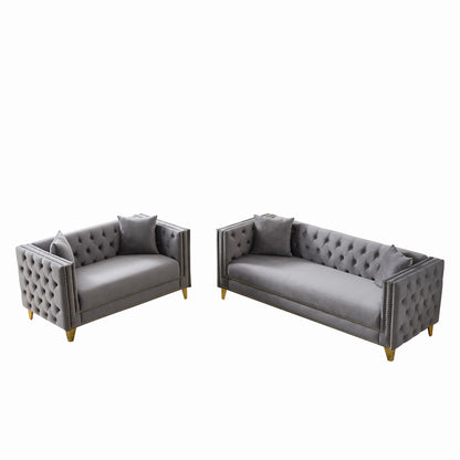 Deep Seat Sofa With Button Nailhead, Square Arm Couches