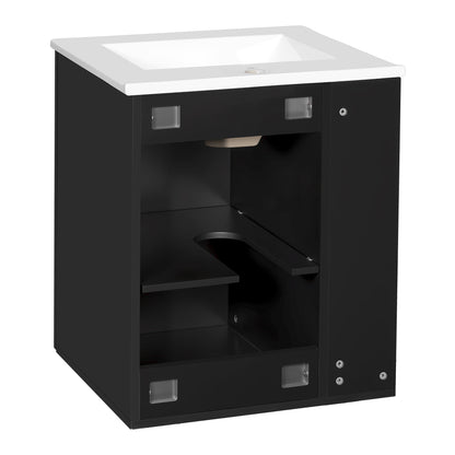 Modern Wall Mounted Bathroom Cabinet With Side Shelf And Ceramic Sink