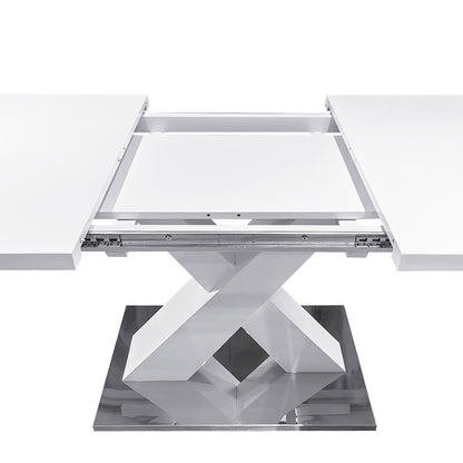 Rectangle Dining Table, Stretchable, X Shape Legs - White