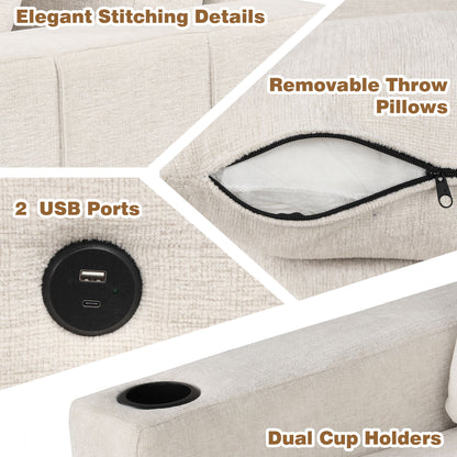 Sectional Sofa Convertible Pull-Out Sofa Bed With A Movable Storage Ottoman For Living Room