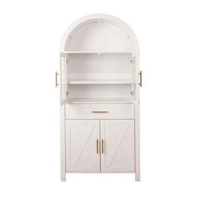 Arched Kitchen Pantry Cabinet With Adjustable Shelves & Barn Door Design