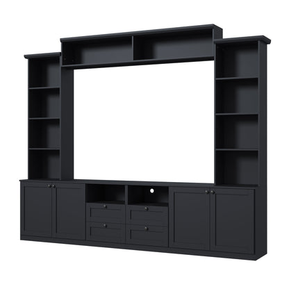 Farmhouse Elegant Entertainment Center Wall Unit With 4 Drawers