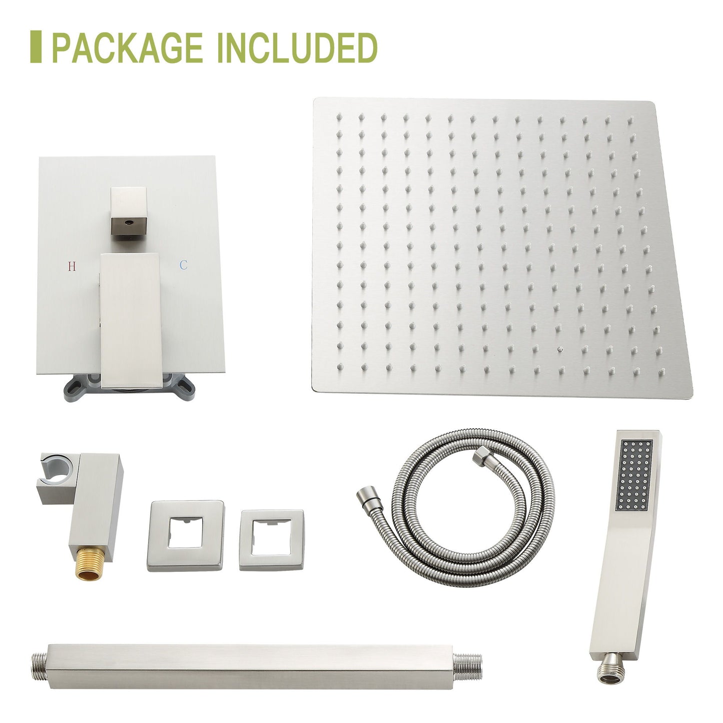 Dual Shower Head 16" Ceiling Mount Square Shower System With Rough In Valve