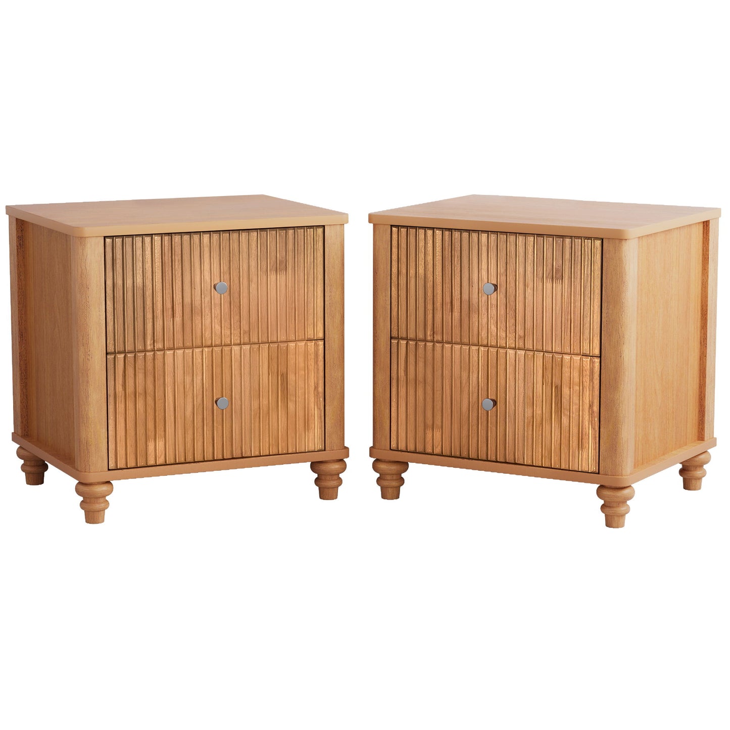 Modern Fluted Nightstand With 3 Drawers