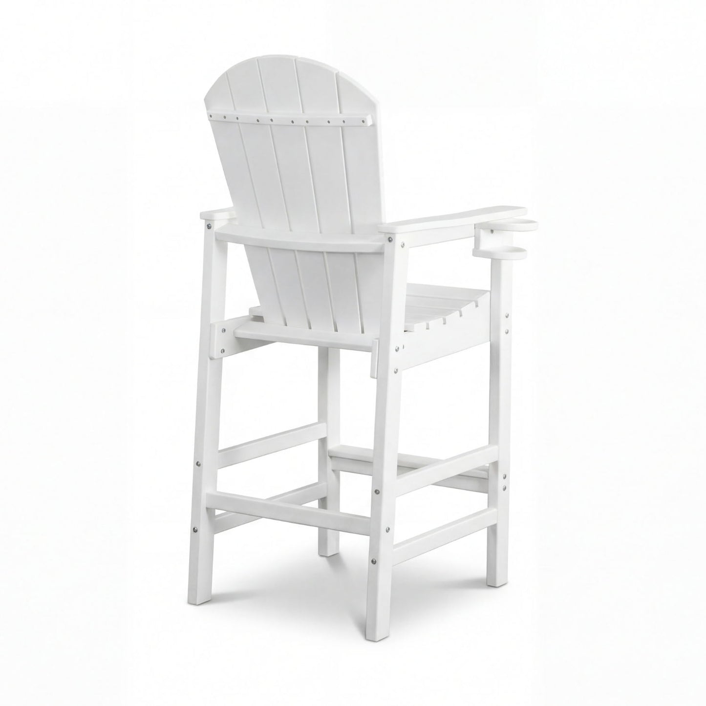 Outdoor Bar Height Adirondack Patio Chair With Cup Holder And Armrests All Weather UV Resistant - White
