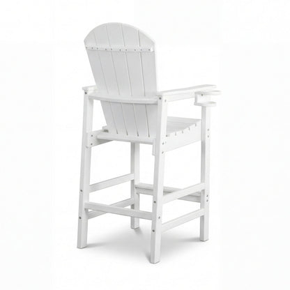 Outdoor Bar Height Adirondack Patio Chair With Cup Holder And Armrests All Weather UV Resistant - White