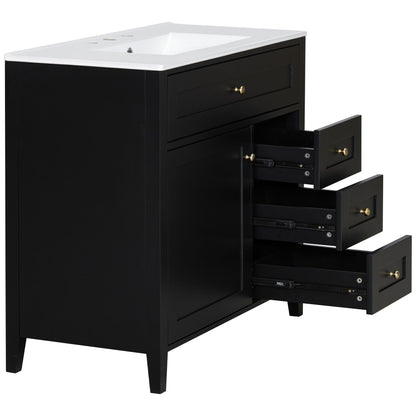 Bathroom Vanity With Sink, Cabinet With 3 Drawers And Adjustable Shelf