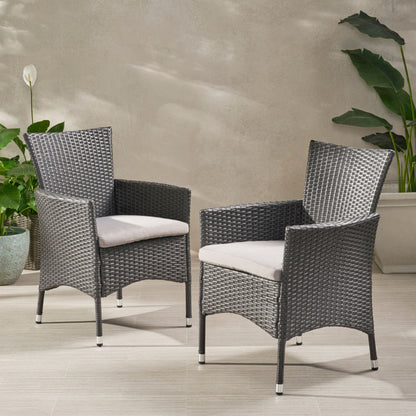 Dimensional Outdoor Dining Chair With Cushion Seat And Iron Frame (Set of 2)