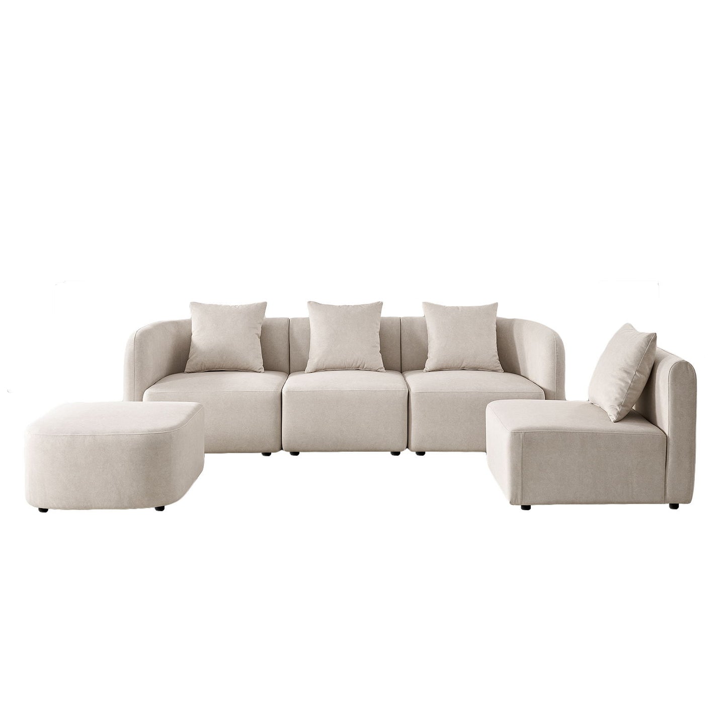 L-Shaped Modular Sectional Sofa With Ottoman, Living Room Furniture Set - Beige