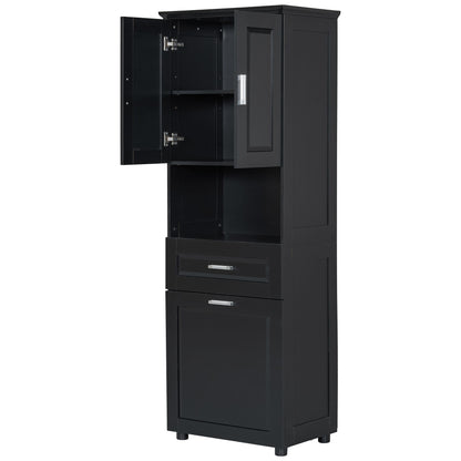 Tall Bathroom Cabinet With Tilt-Out Laundry Basket And Upper Storage
