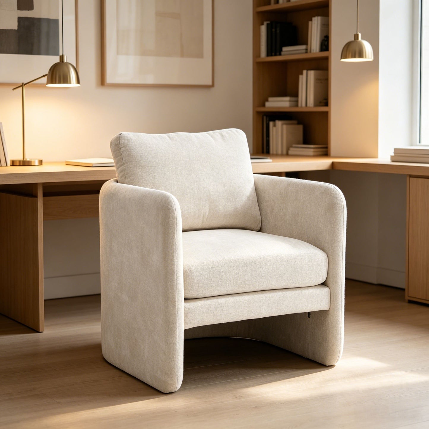 Armchair With Low Profile Curved Frame - Beige