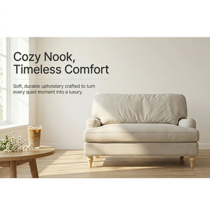 Loveseat Sofa, Upholstered Small Couch For Living Room - Cream Beige