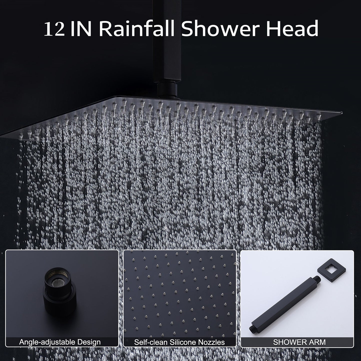 Contemporary Shower System With 12" Rainfall Head And Handheld Spray, Wall Mounted