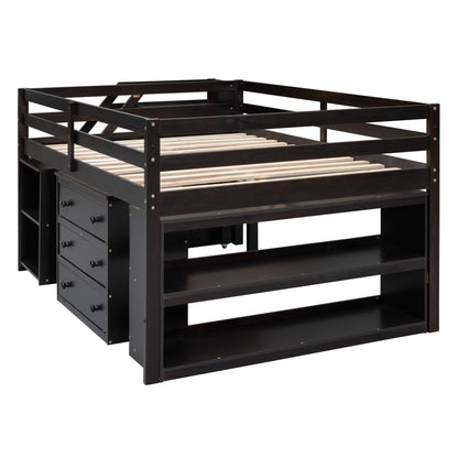 Loft Bed With Retractable Writing Desk And 3 Drawers With Storage Stairs And Shelves