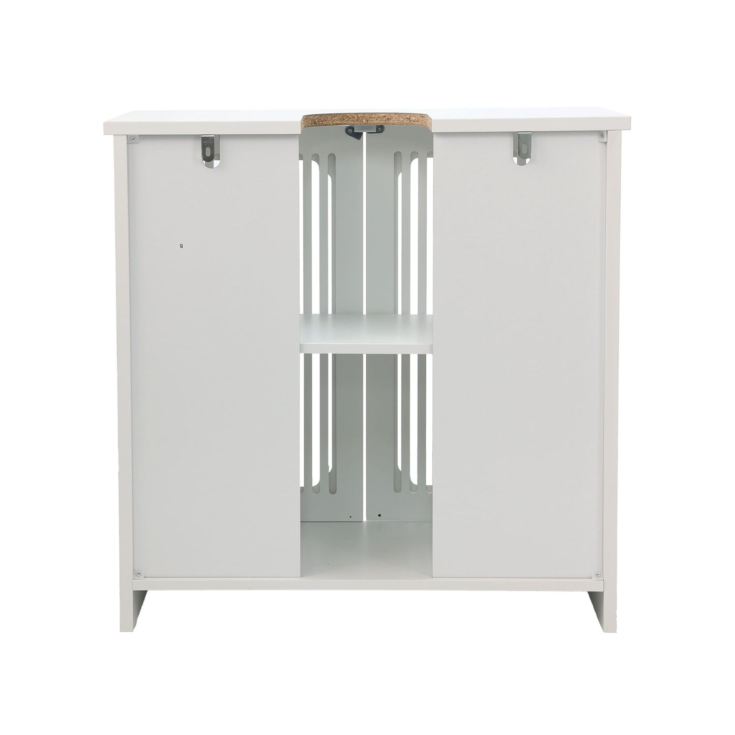 Louvered Double Door Floor Standing Bathroom Vanity Cabinet With Adjustable Shelf - White