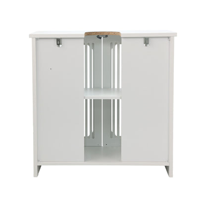 Louvered Double Door Floor Standing Bathroom Vanity Cabinet With Adjustable Shelf - White