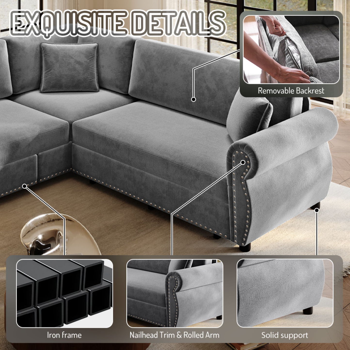 L-Shaped Sofa Couch With Pull-Out Bed