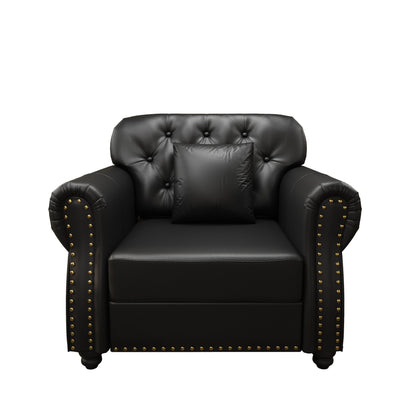 Upholstered Sofa With Nailhead Trim, Rolled Armrests With Ottoman