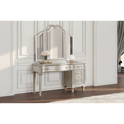 Colwood - 4 Drawer Vanity Desk With And Built In Charging - Silver Gray