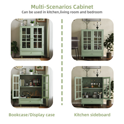 Minimalist Buffet Cabinet With Double Glass Doors And Drawer