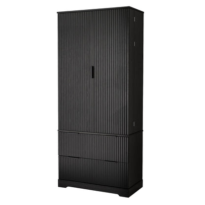 Fluted Kitchen Pantry Cabinet With 2 Large Drawers & 8 Door Spice Rack
