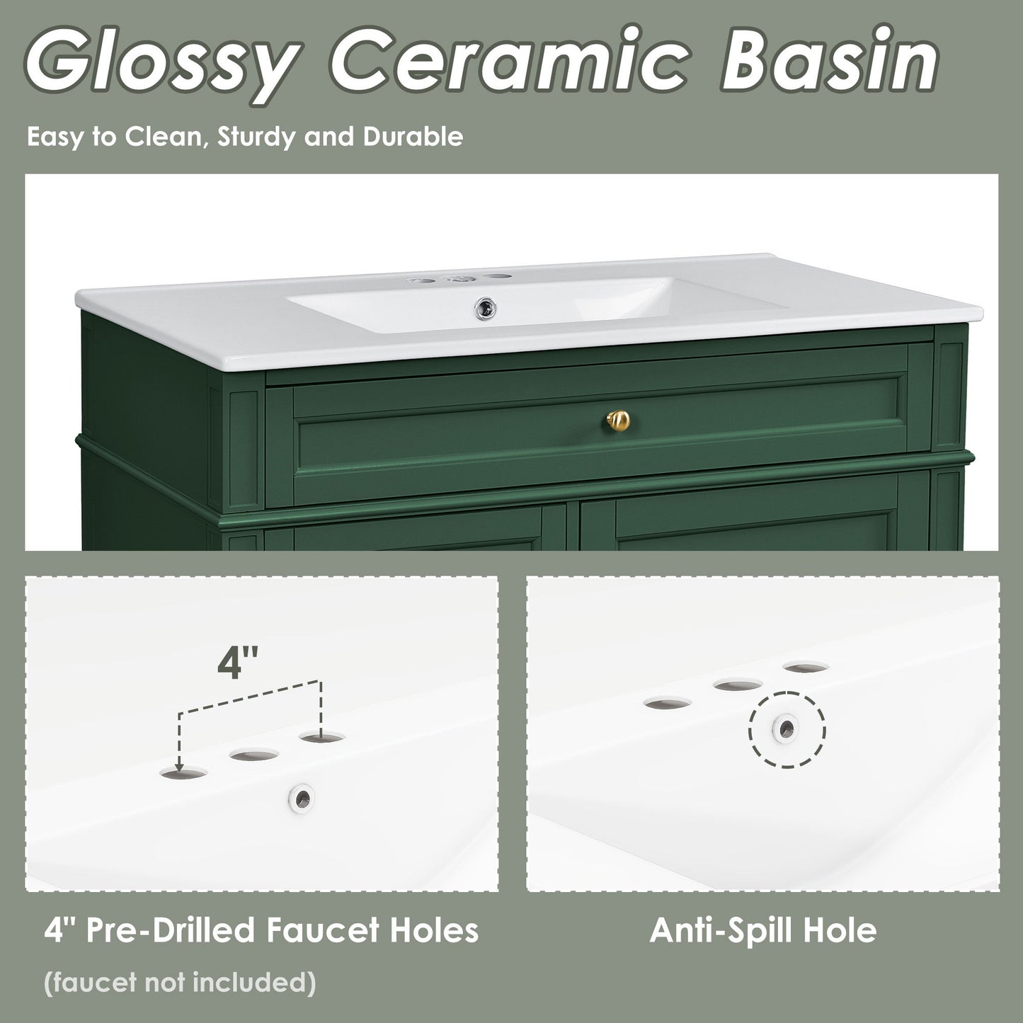 Bathroom Vanity With Top Sink, 2 Drawers And Tip Out Drawer
