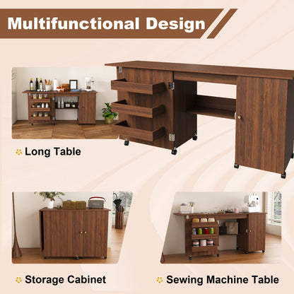Foldable Sewing Table With Locking Casters