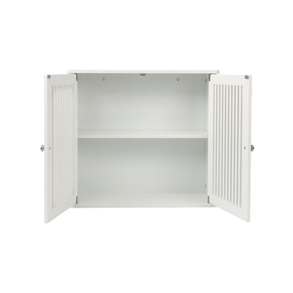 Louvered Double Door Wall Mounted Bathroom Cabinet - White