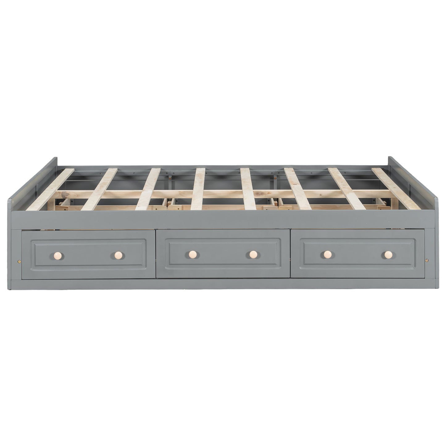Queen Size Platform Bed Frame With 6 Drawers - Gray