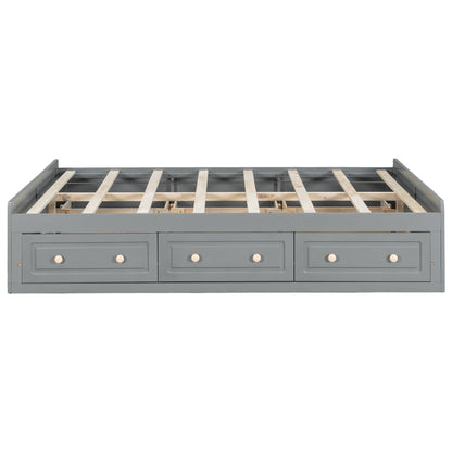 Queen Size Platform Bed Frame With 6 Drawers - Gray