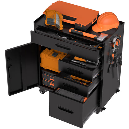 Rolling Tool Cabinet Heavy Duty Garage Storage With Lockable Doors & Drawers